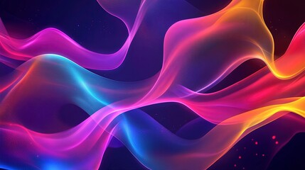 Obraz premium Vibrant abstract background with wavy fluorescent colors in a modern Fluxus style. Generative ai