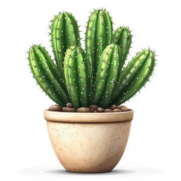 recommend clip art: A single cactus plant clipart, indoor plant element, in pot, green, isolated on white background