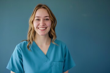 Compassionate Healthcare Worker in Scrubs Smiling Confidently - Professional Caregiver Portrait Photo