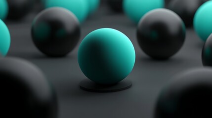 Futuristic Turquoise Hemisphere Among Hemispheres in Cool Tones - 3D Render with Spotlight Effects