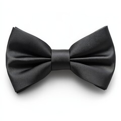 A single bow tie clipart, fashion accessory element, classic style, black silk, isolated on white background.
