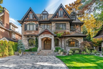 Stone Facade House with Gated Entry and Stone Walkway.