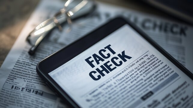 Tablet displaying 'fact check' on a newspaper, emphasizing the importance of verifying information to combat fake news.