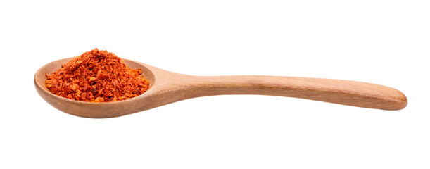pile of red pepper in wood spoon on transparent png