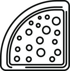 Simple vector line art illustration of a triangle slice of swiss cheese