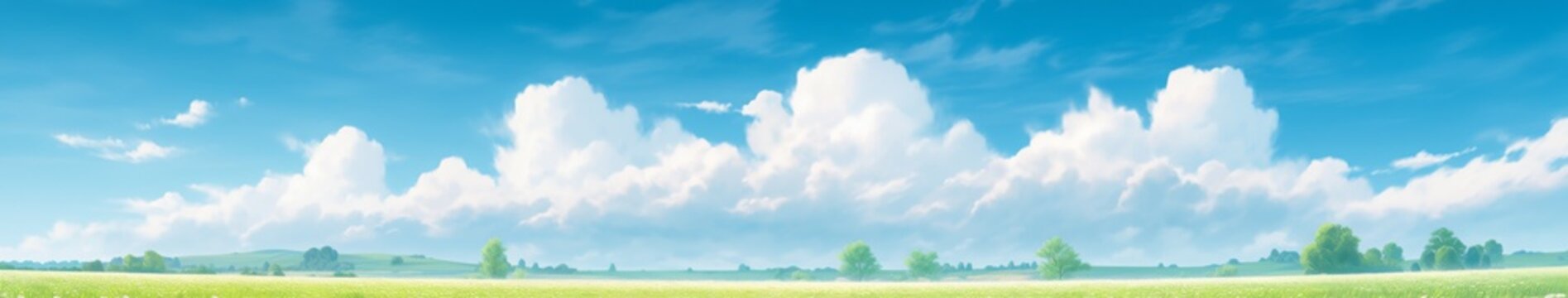 Enchanting Anime-Style Summer Skies: Lush Meadows and Puffy White Clouds Drifting in the Breeze, a Perfect Wide-Format Abstract Art for Game Concept and 4K Wallpapers,anime style