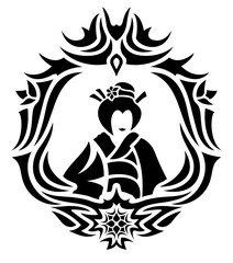 Black tribal tattoo art with asian woman