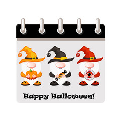 Calendar 31 October for Halloween with Halloween gnomes. Illustration for page of calendar or your print, greeting card