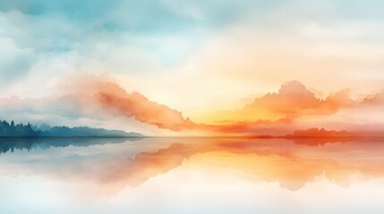 Serene Watercolor Tranquility - Reflective Artwork with Soft Tones and Calm Transitions