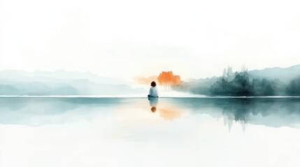 Tranquil Watercolor Reflections - A Serene Journey of Calm Introspection