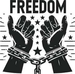 A Pair Of Hands Chained To A Chain Freedom Seeking Black Color Silhouette Vector Solid White Background
