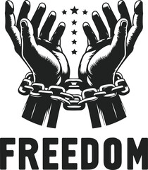 A Pair Of Hands Chained To A Chain Freedom Seeking Black Color Silhouette Vector Solid White Background