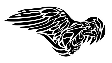 Black tribal tattoo art with stylized parrot
