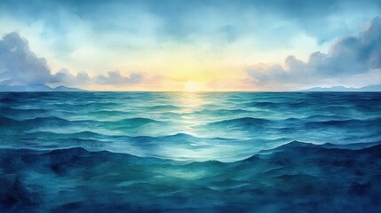 Obraz premium Tranquil Watercolor Serenity in Shades of Blue and Green