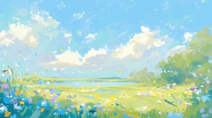 Fototapeta premium Serene Watercolor Tranquility: Embracing Peace in Soft Pastels