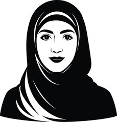 Muslim woman in hijab illustration black and white