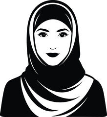 Muslim woman in hijab illustration black and white