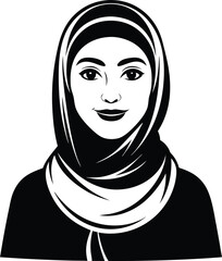 Muslim woman in hijab illustration black and white