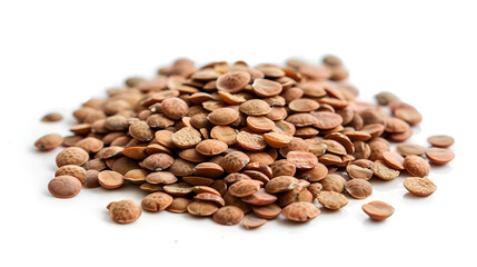 Naklejka premium Lentils in a wooden spoons isolated on a white background.ai generative