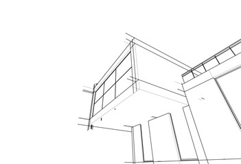 Linear view of house architectural concept vector 3d illustration