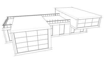 Linear view of house architectural concept vector 3d illustration