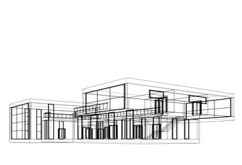 Linear view of house architectural concept vector 3d illustration