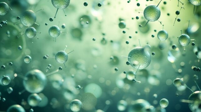 Clinical immune defense  white cells in action with soft blues and pale greens background