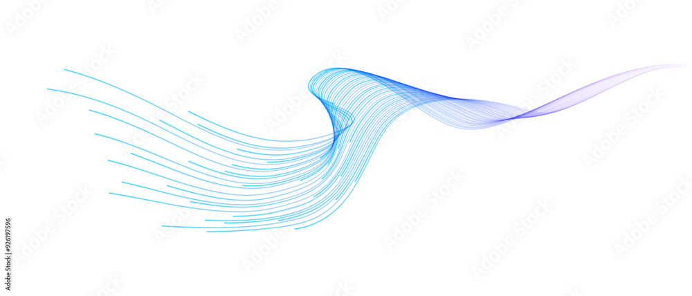 Poster Vector wave lines smooth flowing dynamic blue purple pink gradient isolated on transparent background for concept of technology, digital, communication, science, music