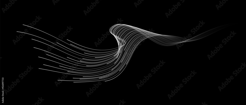 Aufkleber vector abstract light lines wavy flowing dynamic in white grey gradient isolated on black background