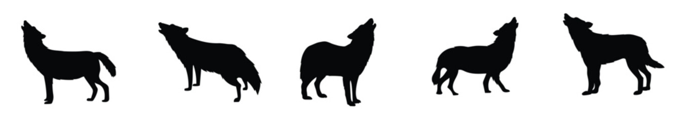 Silhouettes set wolves howling. Vector