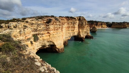 Rocky cliffs above the sea. Algarve Portugal amazing coastline