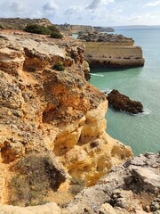 Rocky cliffs above the sea. Algarve Portugal amazing coastline