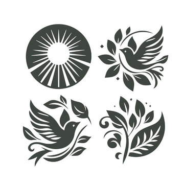 design logo  bird leaf and tree combination vector design