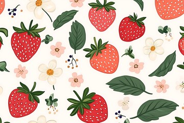 Seamless pattern with cute Strawberry and flower illustrations,a simple design for baby room decor and nursery decoration