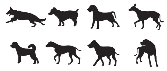 Selection great dog silhouettes. Vector 