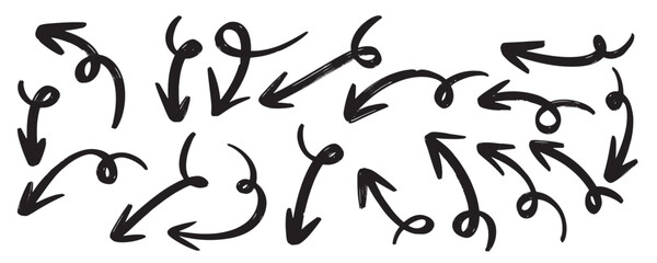Set hand drawn vector arrows doodle white background design element vector illustration.