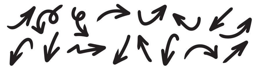 Set hand drawn vector arrows doodle white background design element vector illustration.