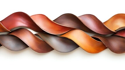 Obraz premium Elegant Leather Wavy Strips with Earthy-Colored Curved Lines on White Background
