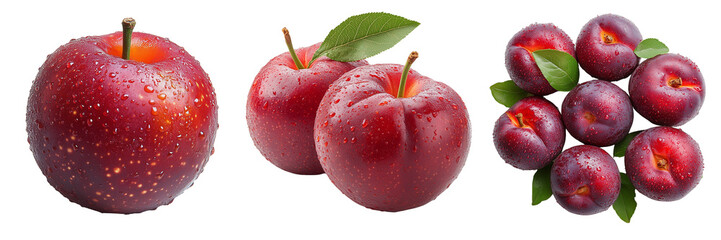 Fresh Nectarines with Water Droplets and Leaves on Transparent Background for Juicy Fruit Designs and Summer Food Concepts