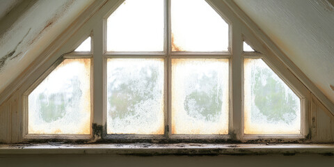 Obraz premium Extensive mold growth on window and slopes, mildew on window, damp, fungus