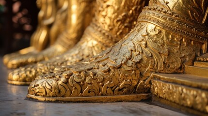 Fototapeta premium Close-up view of the intricately decorated feet of the giant Reclining Buddha statue
