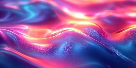 Obraz premium Vibrant holographic liquid textures with glossy rainbow finish, liquid moving background, bright neon colors, 3D colorful abstract background. Swirling pattern of glitter liquid metal
