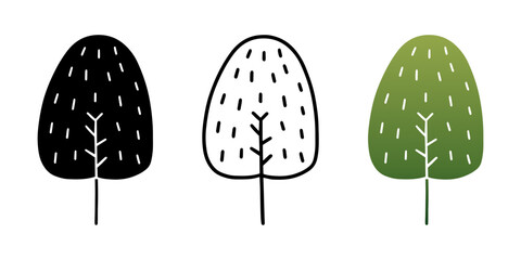 Set of Tree cartoon doodle, Vector, Illustration.