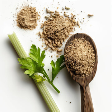 Spoonful of celery seed powder and a few celery seeds