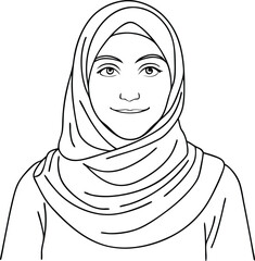 Muslim woman in hijab illustration black and white