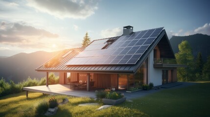 Naklejka premium Renewable energy powered smart home with led lighting and energy monitoring for sustainable future