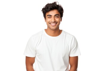 Man t-shirt portrait smiling.