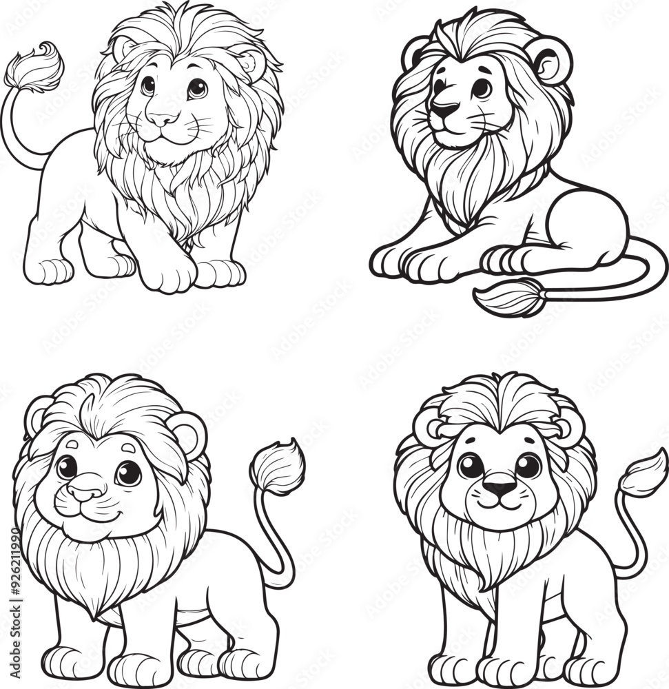 Wall mural A lion line art coloring book illustration for kids