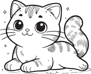 A cat line art coloring book illustration for kids