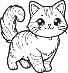 A cat line art coloring book illustration for kids